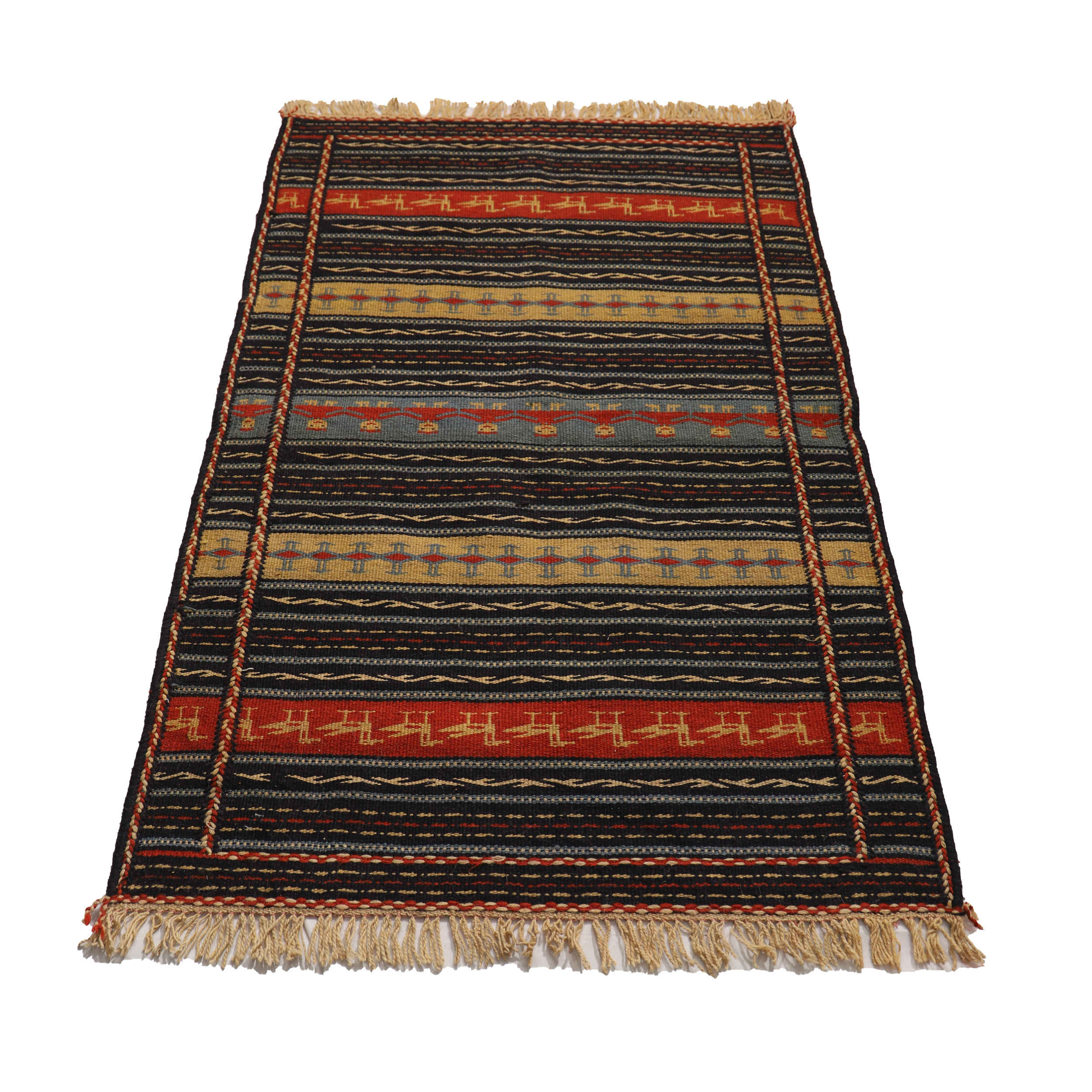Original Persian Wool Kilim Rug Traditionally Handwoven in Khorasan Striped