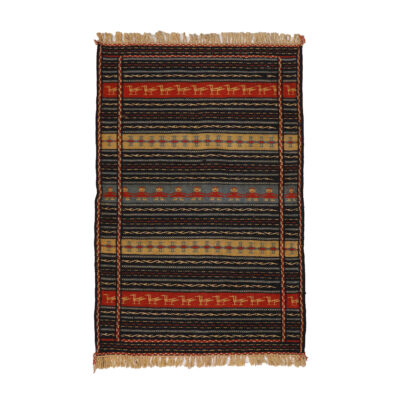Original Persian Wool Kilim Rug Traditionally Handwoven in Khorasan Striped