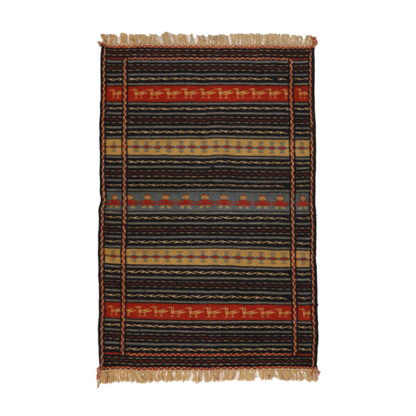 Original Persian Wool Kilim Rug Traditionally Handwoven in Khorasan Striped