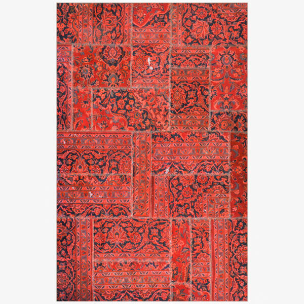Vintage Persian Hand-Knotted Patchwork Carpet Red