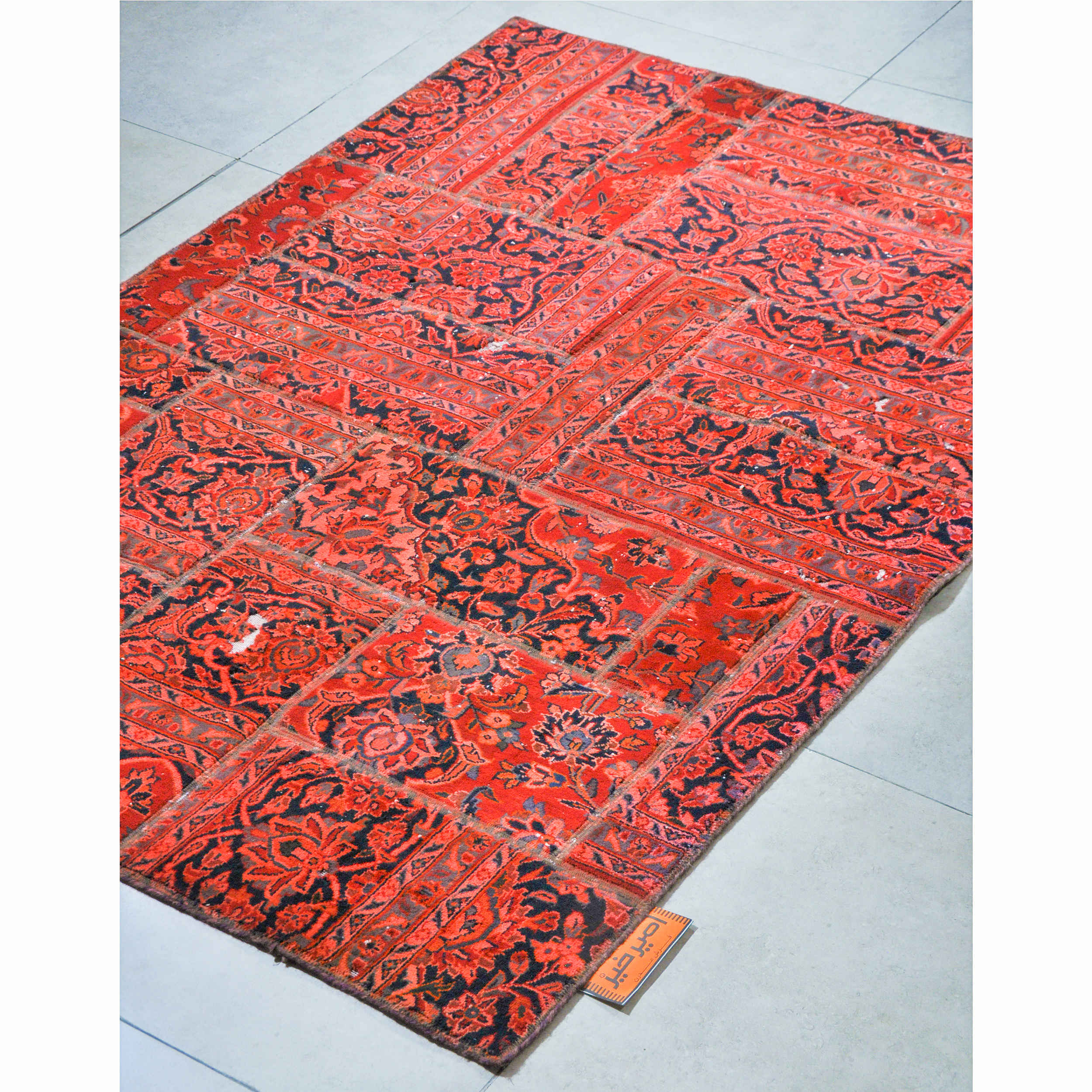 Vintage Persian Hand-Knotted Patchwork Carpet Red