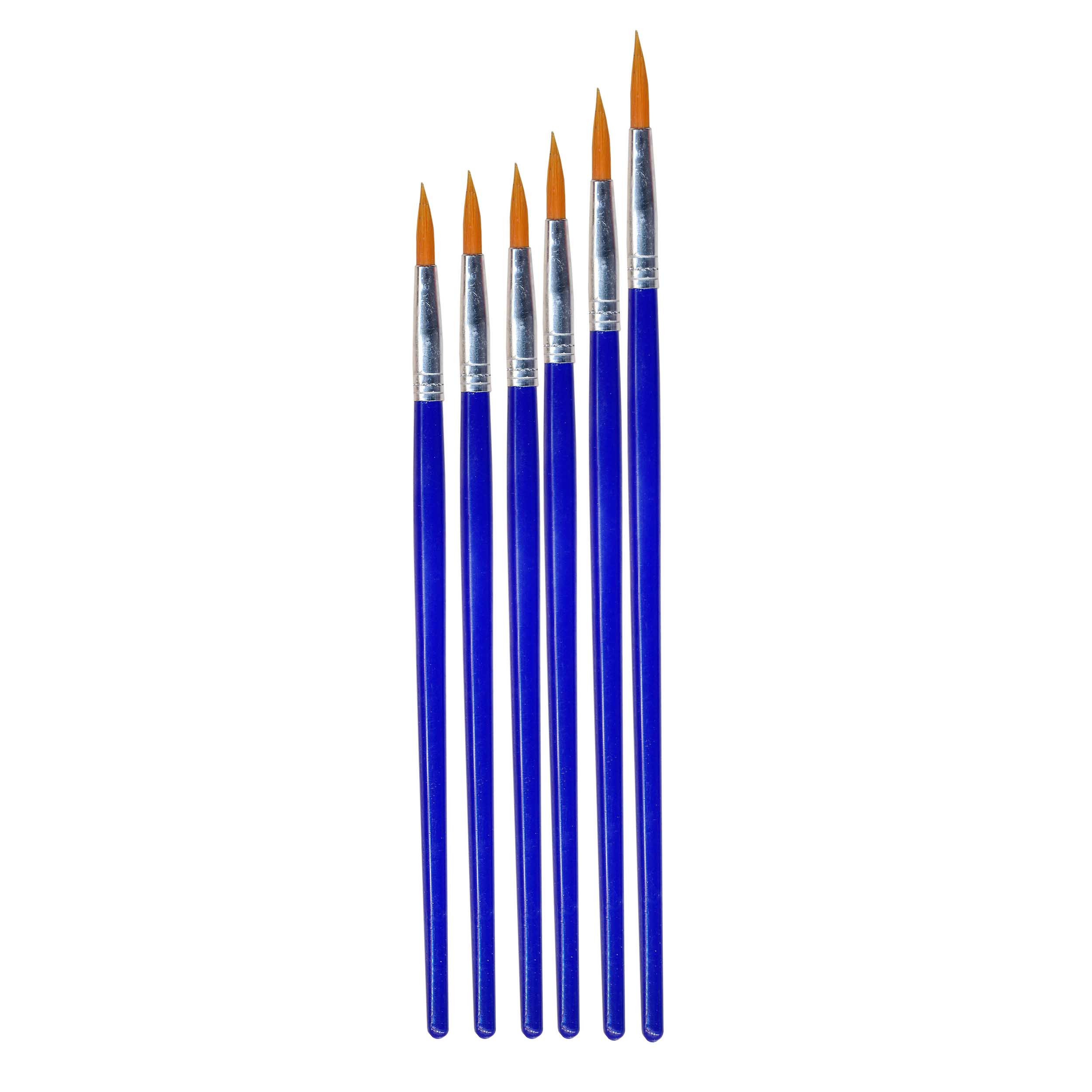 6-Piece Round Bristle Paint Brush Set for Watercolor, Acrylic, & Gouache