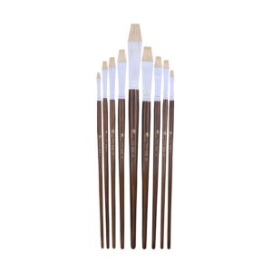 Paint Brush Set 9pcs Natural Flat Bristle & Wooden Handle