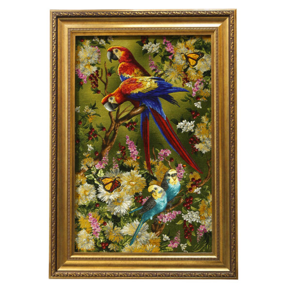 Hand-Knotted Persian Pictorial Rug from Tabriz Depicting Parrots