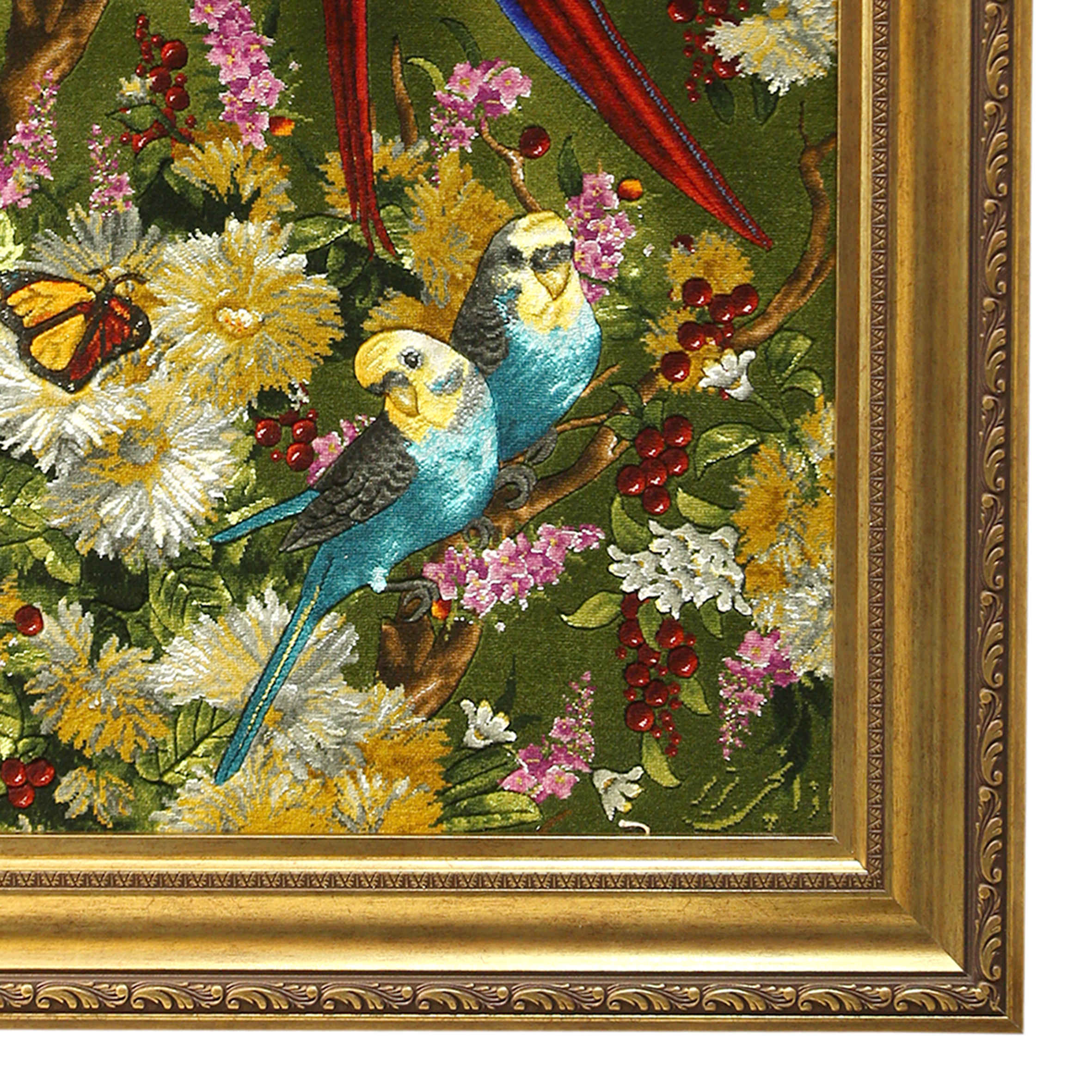 Hand-Knotted Persian Pictorial Rug from Tabriz Depicting Parrots