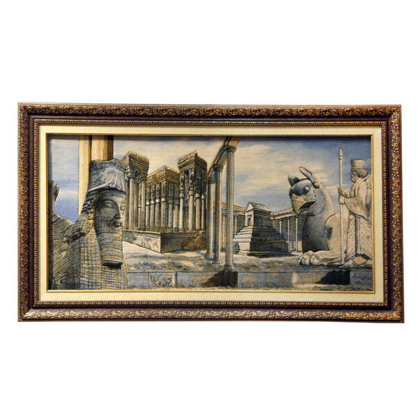 Hand-Knotted Persian Pictorial Rug from Tabriz Depicting Persepolis