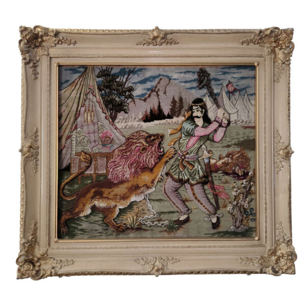 Hand-Knotted Persian Pictorial Rug Depicting Bahram Gur