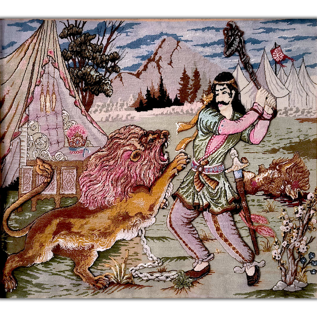 Hand-Knotted Persian Pictorial Rug Depicting Bahram Gur