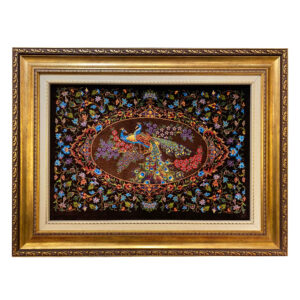 Persian Carpet Wall Art with Silk Hand-Knotted Peafowls in Ghom