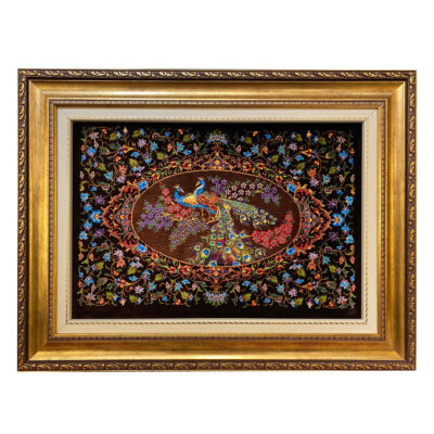 Hand-Knotted Persian Pictorial Rug from Qom Depicting Peafowls