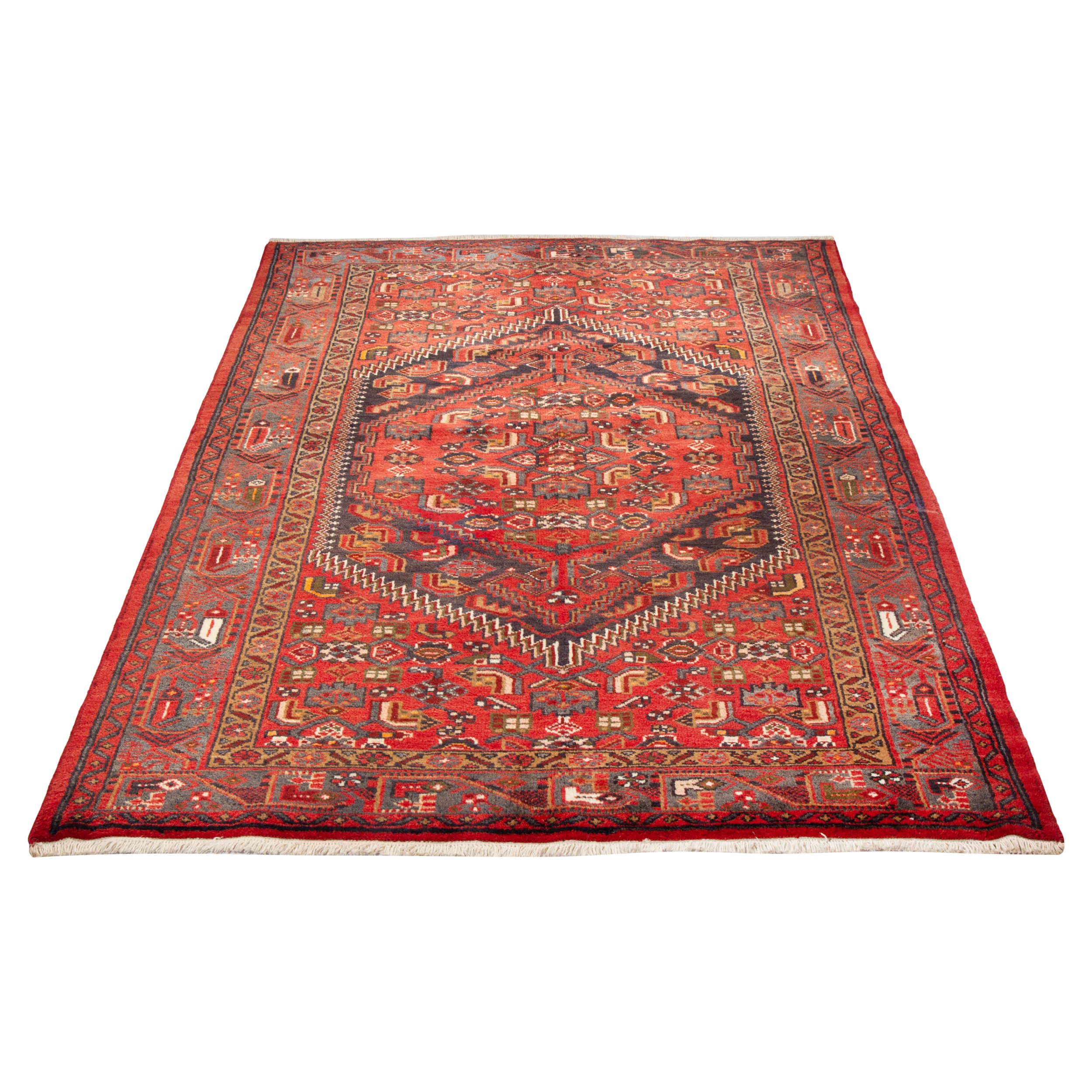 Persian Carpet with Wool Hand-Knotted Original in Zanjan Tribal Red