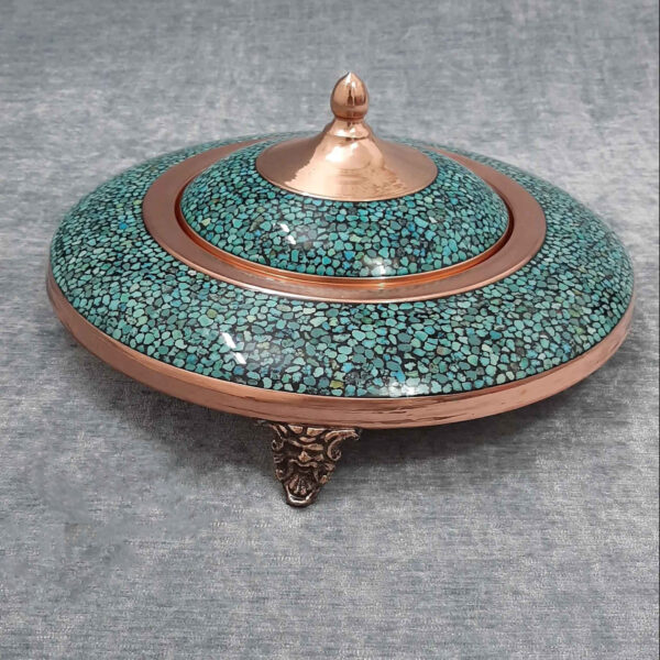 Persian Caviar Server Turquoise Inlay with Copper Footed Style