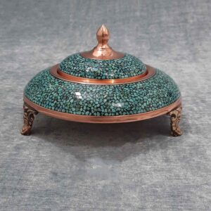 Persian Caviar Server with Turquoise Inlay and Footed Elegance