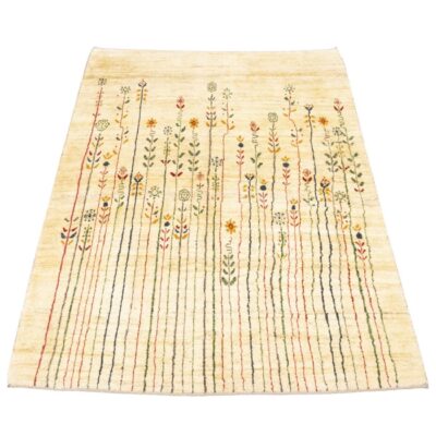 Persian Gabbeh Wool Rug Handwoven in Fars Floral Cream