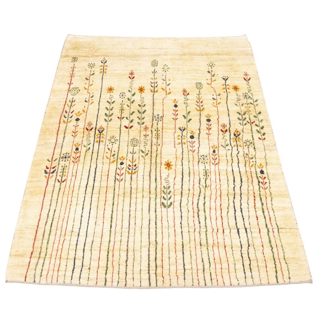 Persian Gabbeh Wool Rug Handwoven in Fars Floral Cream