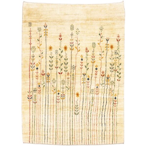 Persian Gabbeh Wool Rug Handwoven in Fars Floral Cream