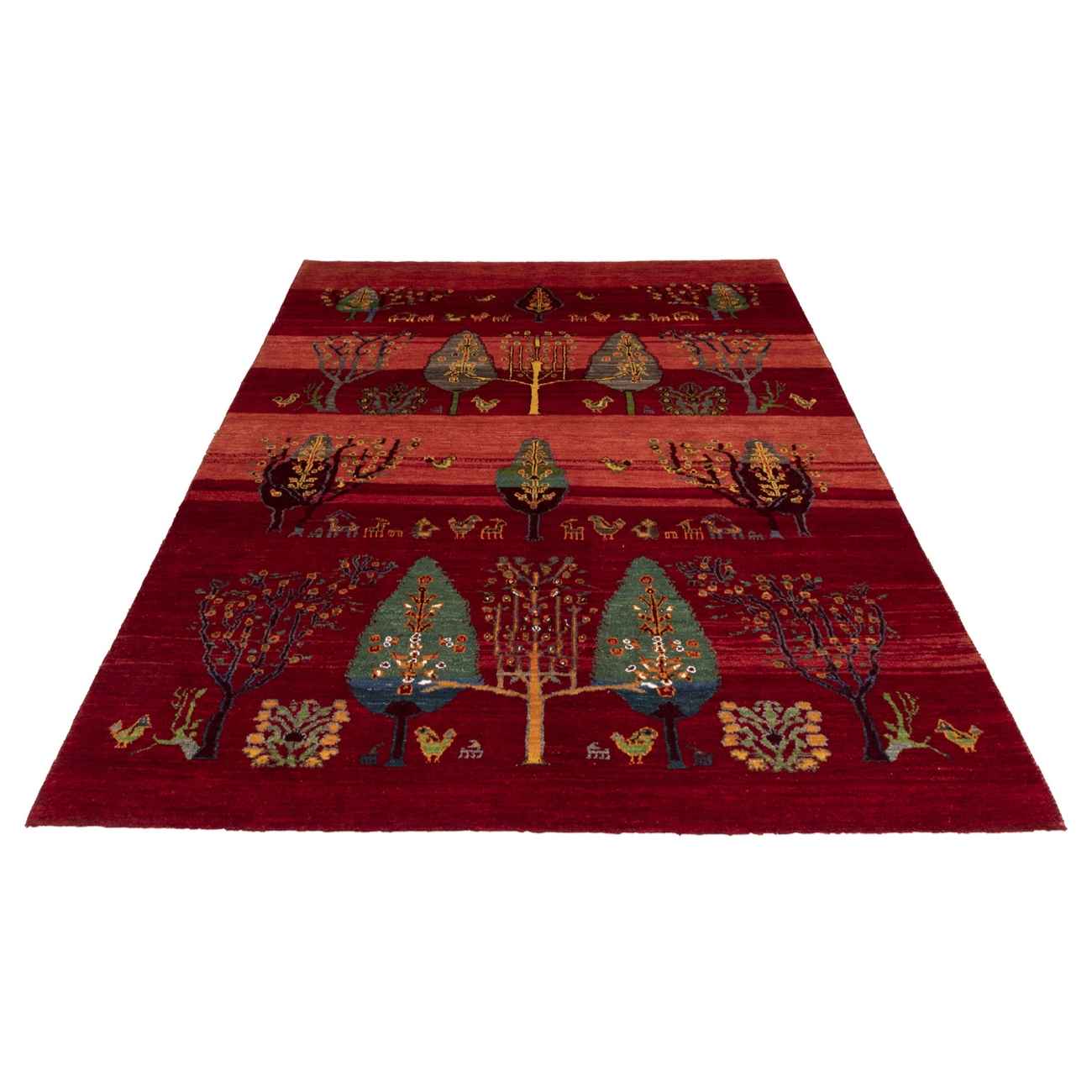 Persian Gabbeh Wool Rug Handwoven in Fars Tree Motifs