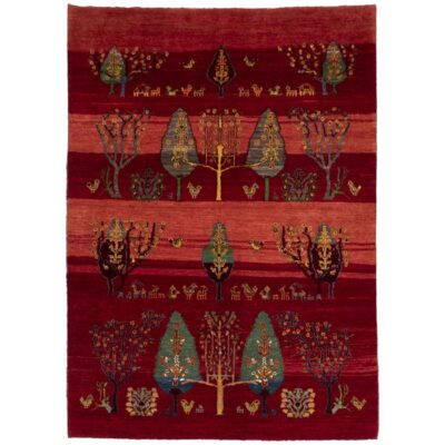 Persian Gabbeh Wool Rug Handwoven in Fars Tree Motifs