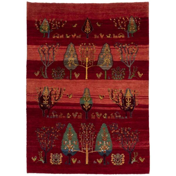 Persian Gabbeh Wool Rug Handwoven in Fars Tree Motifs