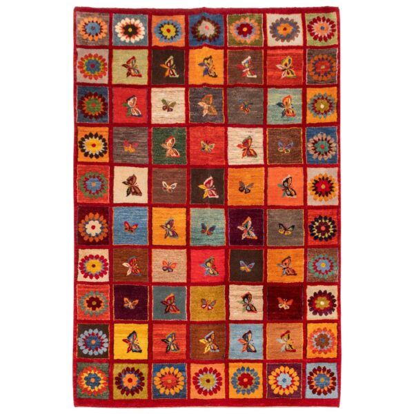 Persian Gabbeh Wool Rug Handwoven in Fars Butterfly & Flower