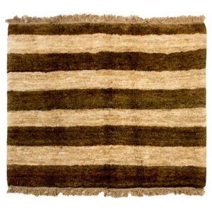 Persian Gabbeh Rug with Wool Handwoven in Khorasan Striped Brown