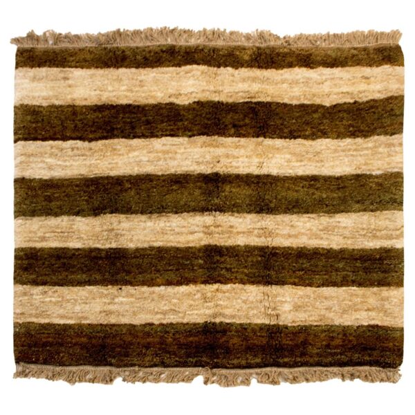 Genuine Persian Gabbeh Wool Rug Handwoven Striped Brown