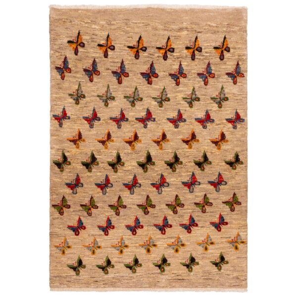 Persian Gabbeh Wool Rug Handwoven in Fars Butterfly Cream