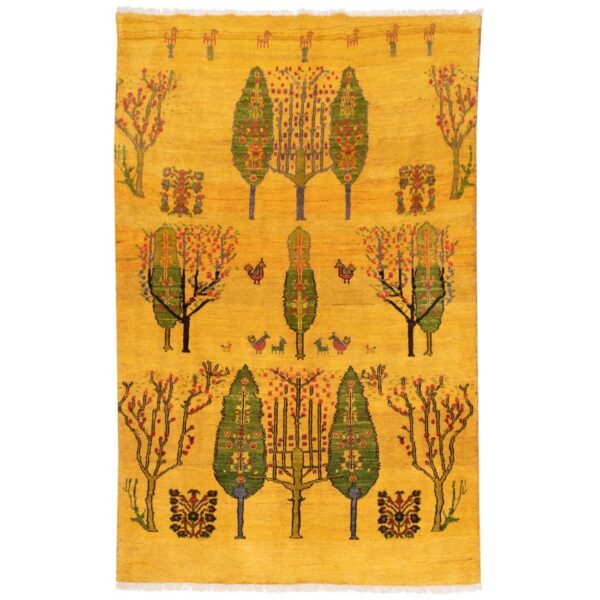 Persian Gabbeh Wool Rug Handwoven in Fars Yellow