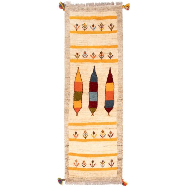 Persian Gabbeh Wool Runner Rug Handwoven in Fars Cream