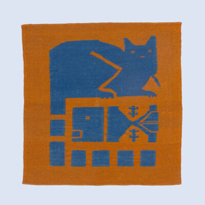 Genuine Persian Wool Kilim Rug Handwoven Pictorial Cat & Fish
