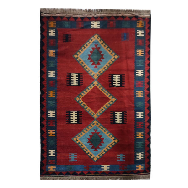 Persian Wool Kilim Rug Handwoven in Shiraz Soumak Red
