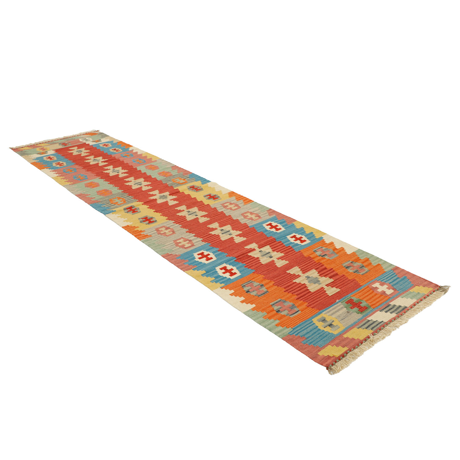 Persian Wool Kilim Runner Rug Handwoven in Fars Qashqai Red