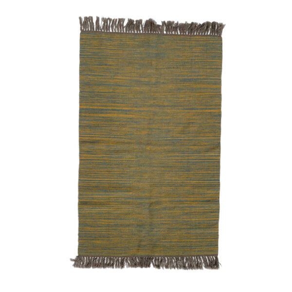 Persian Wool Kilim Rug Handwoven in Khorasan Striped Jade Green