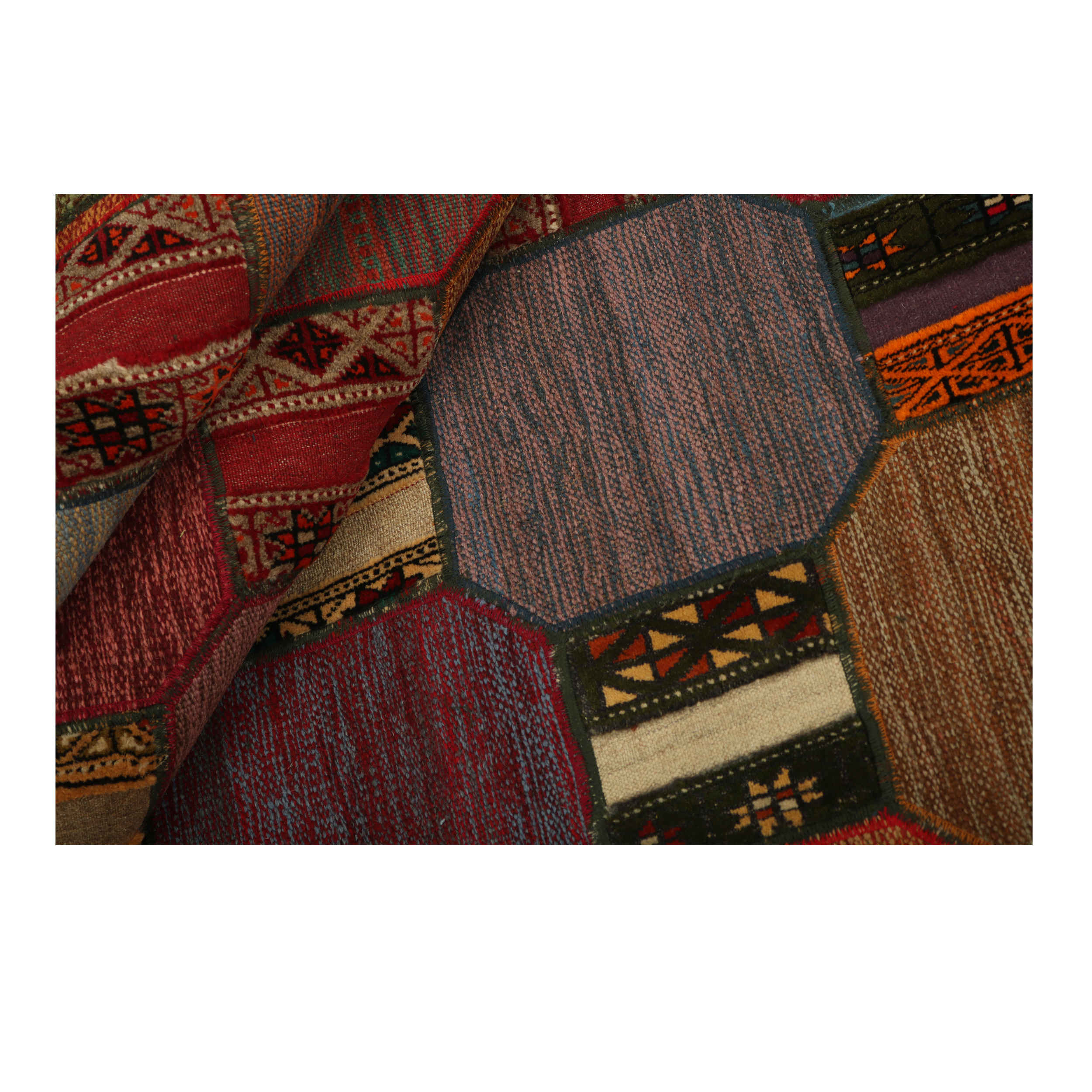Persian Patchwork Kilim Rug Handwoven Brick Red