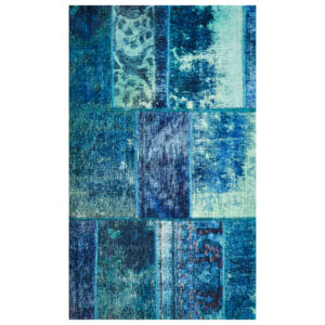 Persian Patchwork Rug Hand-Knotted Blue