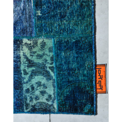 Persian Hand-Knotted Patchwork Carpet Blue