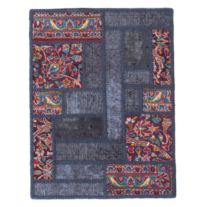 Persian Patchwork Rug Hand-Knotted Blue Navy Blue