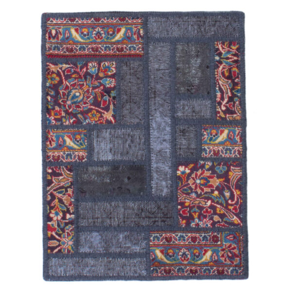 Vintage Persian Hand-Knotted Patchwork Carpet Navy Blue