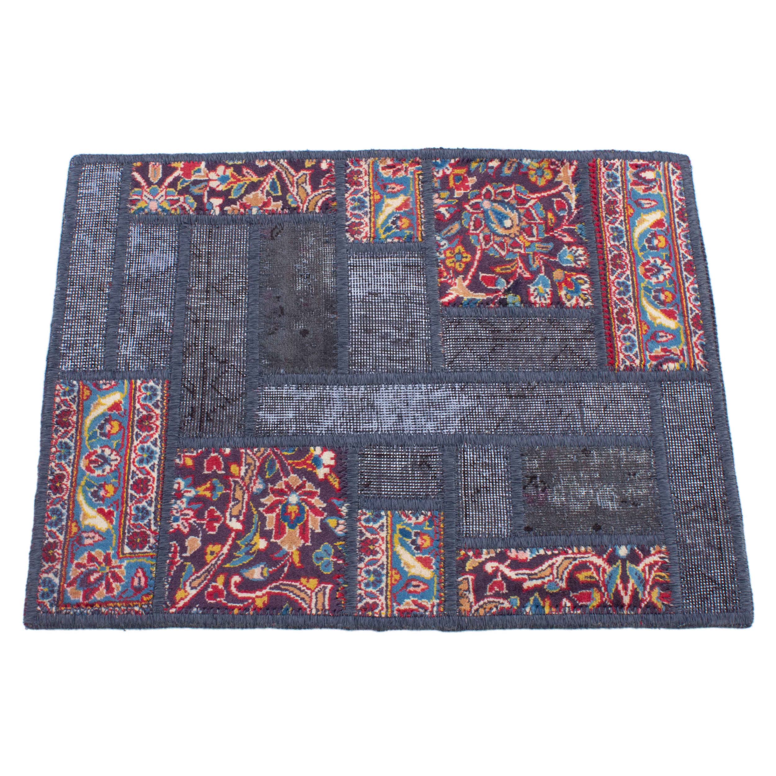Vintage Persian Hand-Knotted Patchwork Carpet Navy Blue