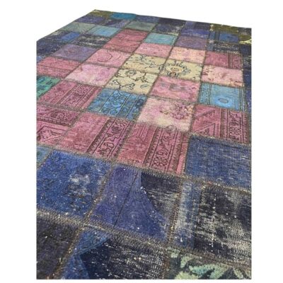Persian Hand-Knotted Patchwork Carpet Navy Blue