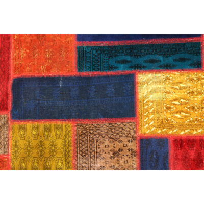 Vintage Persian Hand-Knotted Patchwork Carpet Geometric