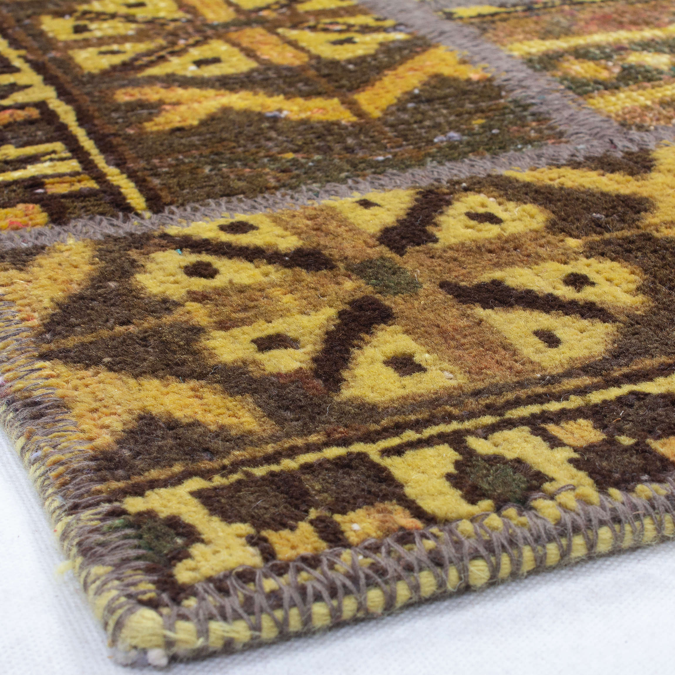 Vintage Persian Hand-Knotted Patchwork Carpet Geometric Brown