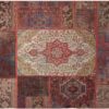 Vintage Persian Hand-Knotted Patchwork Carpet Toranj Red
