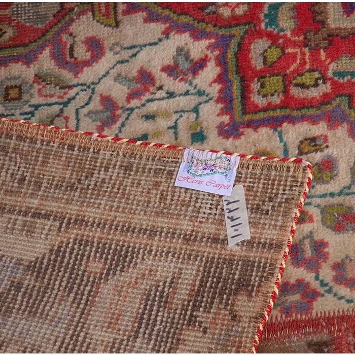 Vintage Persian Hand-Knotted Patchwork Carpet Toranj Red