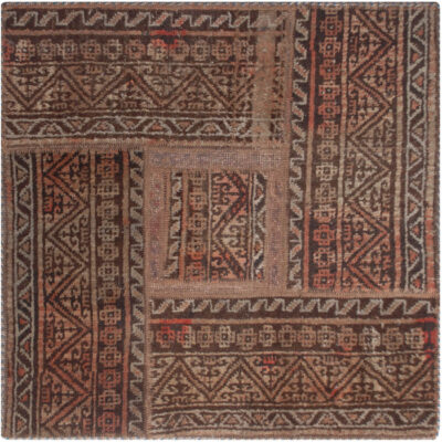Vintage Persian Hand-Knotted Patchwork Carpet Square Brown