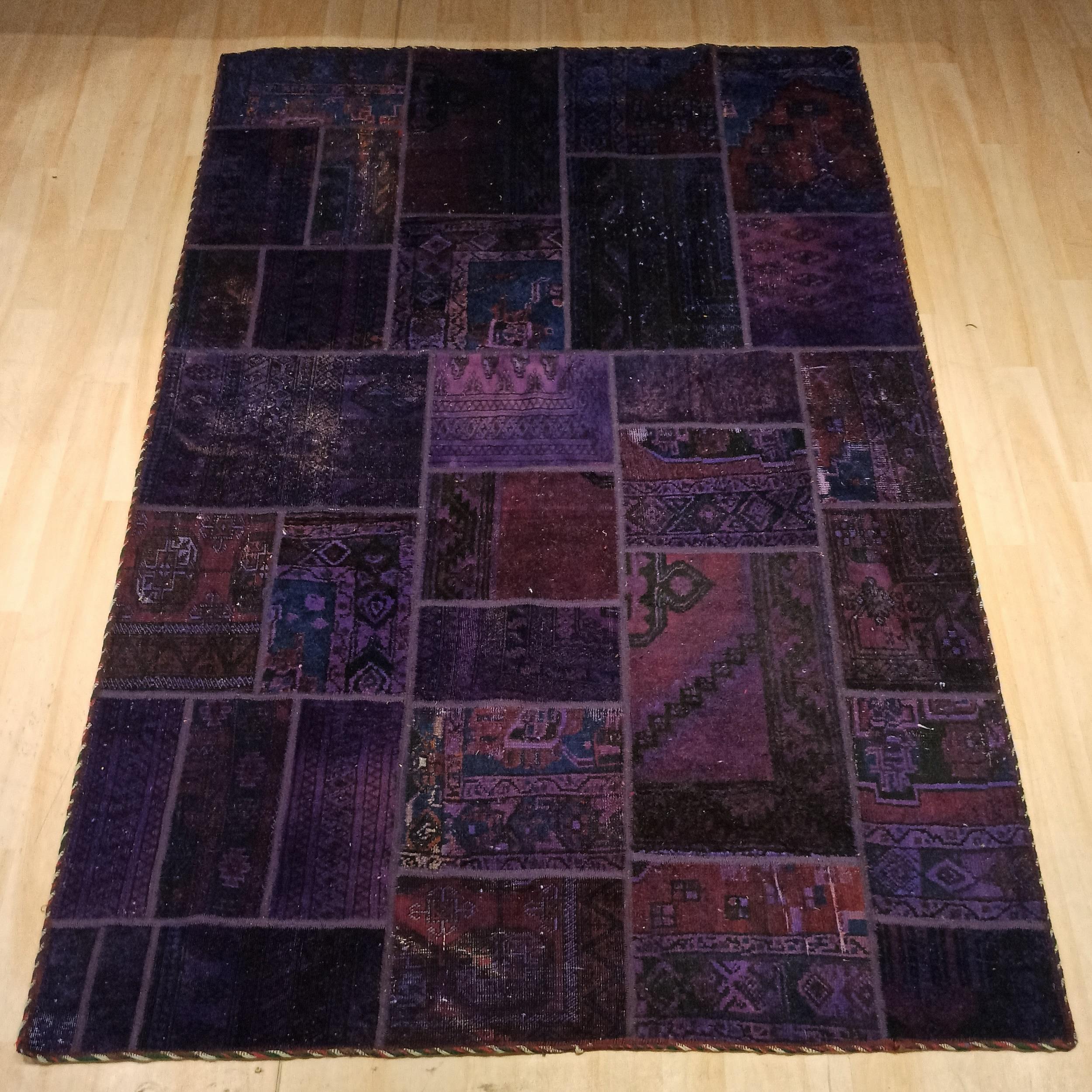 Vintage Persian Hand-Knotted Patchwork Carpet Purple