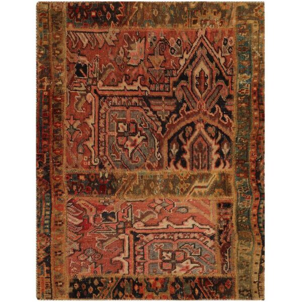 Vintage Persian Hand-Knotted Patchwork Carpet Brick Red