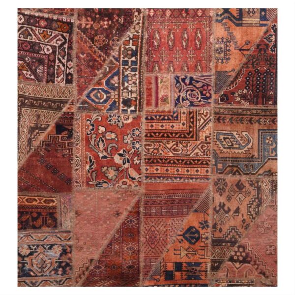 Vintage Persian Hand-Knotted Patchwork Carpet Brick Red