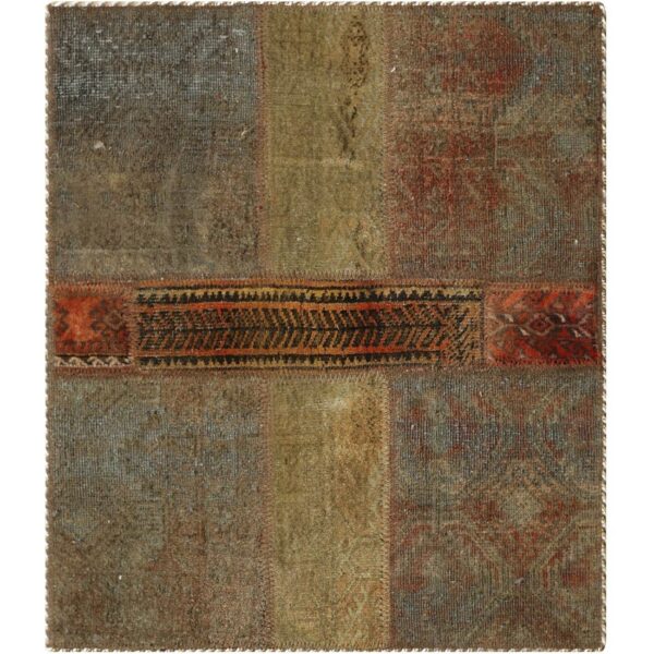 Vintage Persian Hand-Knotted Patchwork Carpet Green