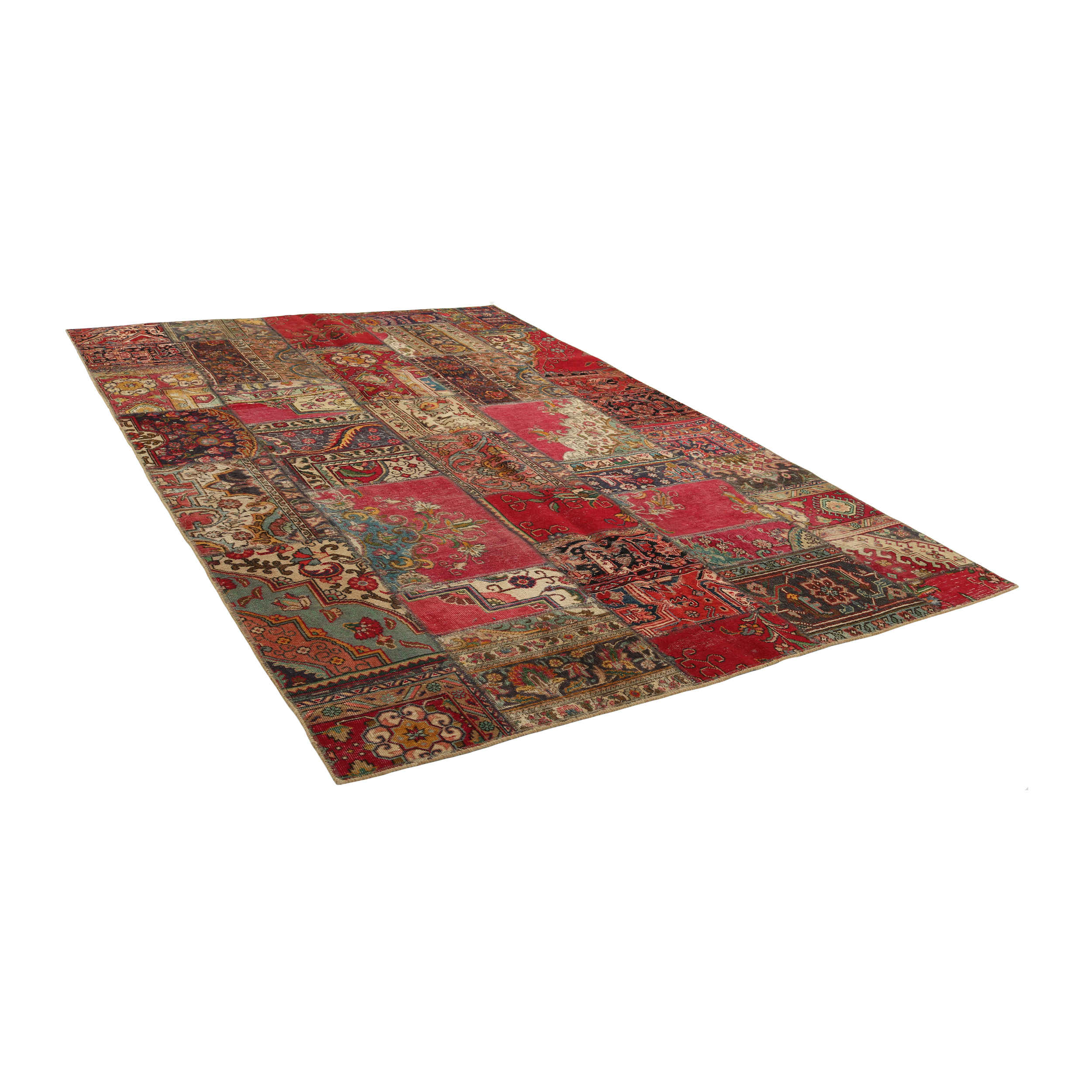 Vintage Persian Hand-Knotted Patchwork Carpet Red